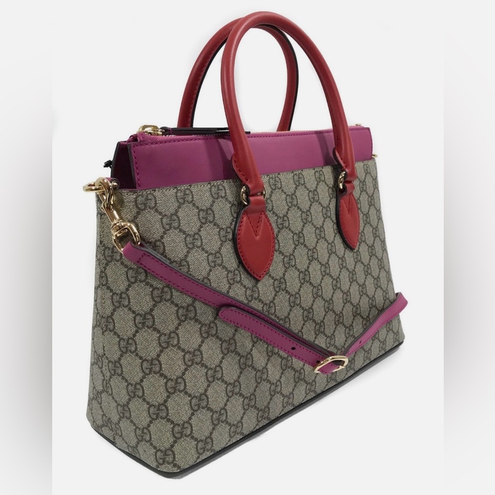 GUCCI GG MONOGRAM MOON CALFSKIN MEDIUM ZIP TOTE BEIGE, RED AND PINK - Picture 4 of 16